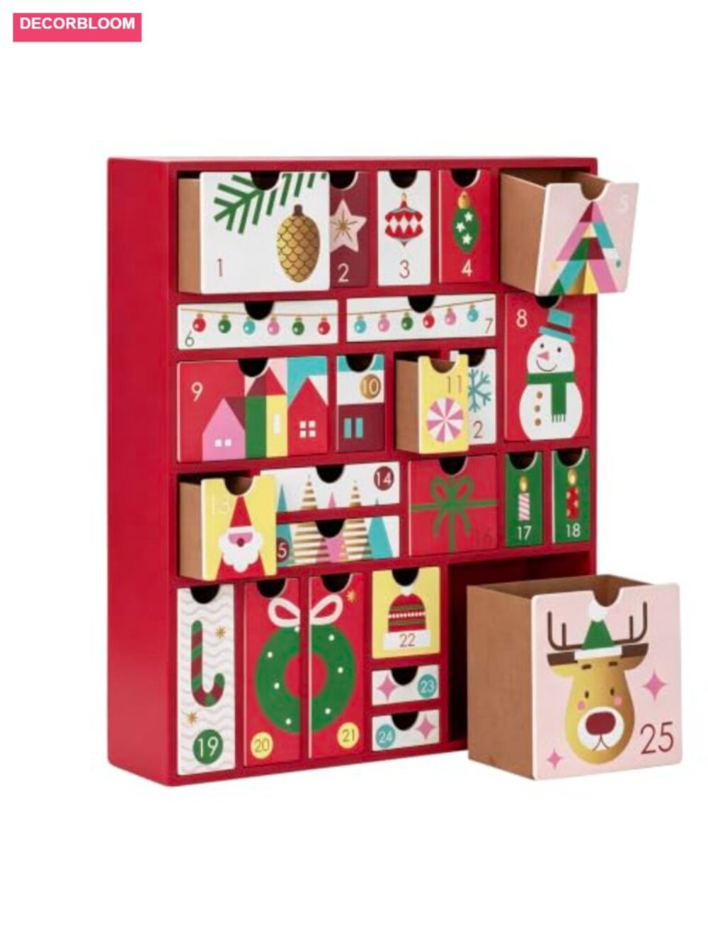Wooden Advent Calendar Fold Out 25 Empty Drawers Fillable Christmas Decor